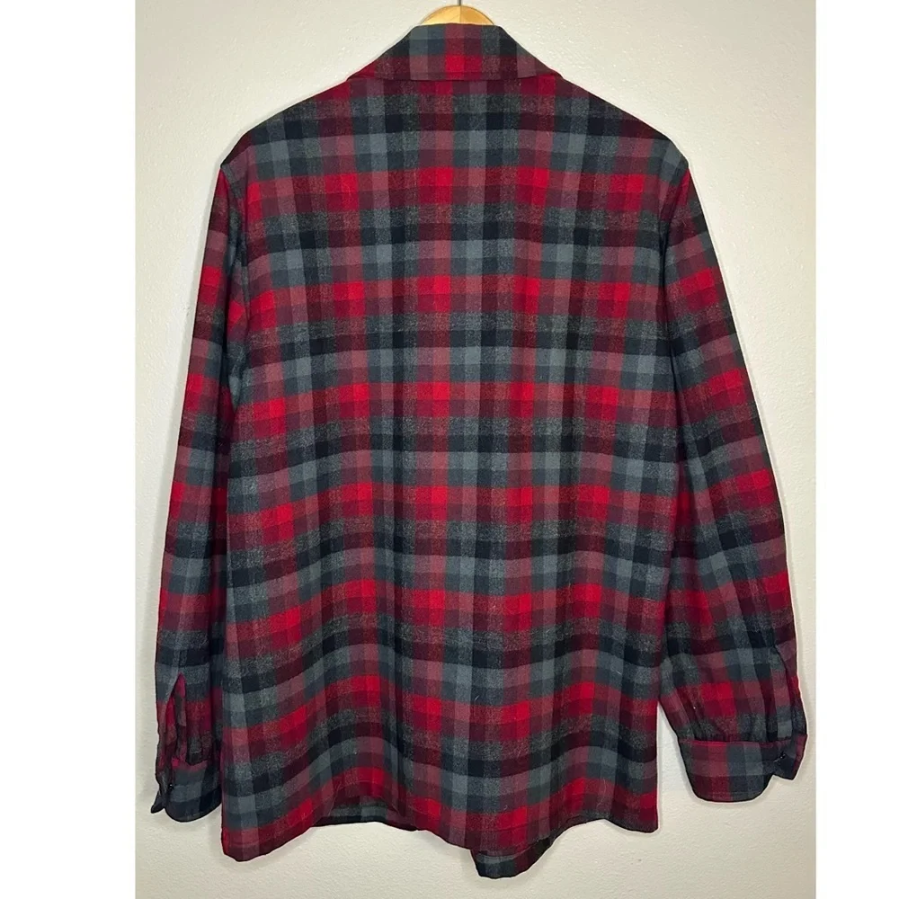 Pendleton Red Black Gray Plaid Wool Shirt Jacket Button Down Blazer Flannel